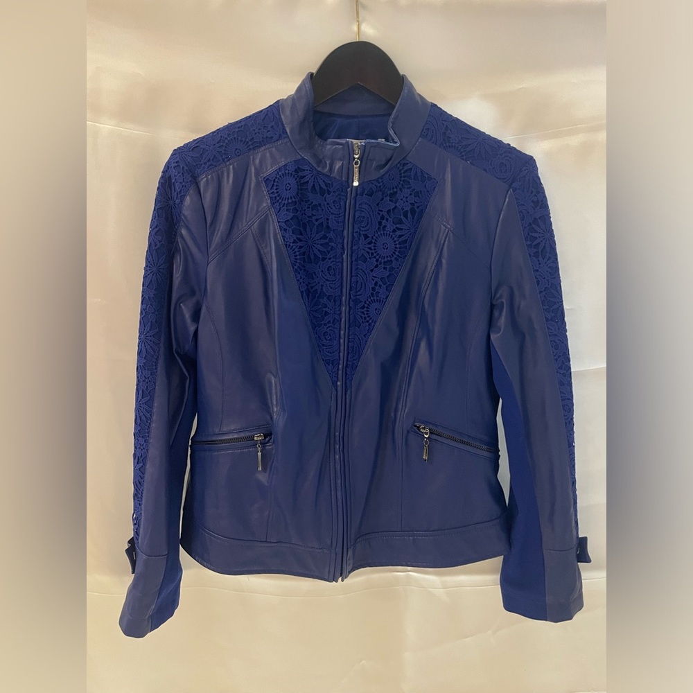 Nygard blue faux leather petite medium jacket